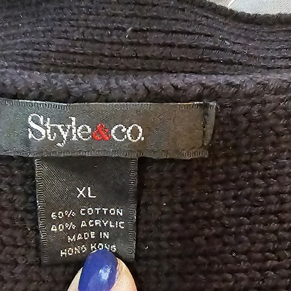 Style & Co. Black Knit Textured Short Sleeved Cardigan Size XL - Picture 3 of 6
